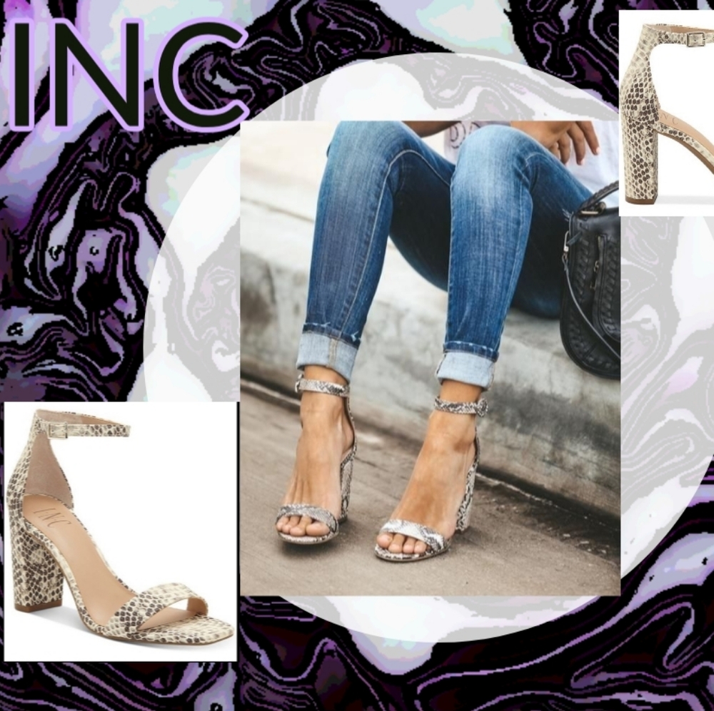 INC Block Heel Sandal Snake Print Size 10